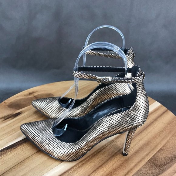 Max Studio Gold Metallic Ankle Strap Pump Heel Adjustable Pumps Womens Size 6 B - Picture 3 of 7